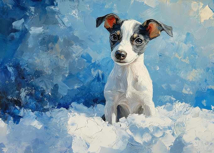 Italian Greyhound in Snow | Dog Portrait in Blue Oil Painting