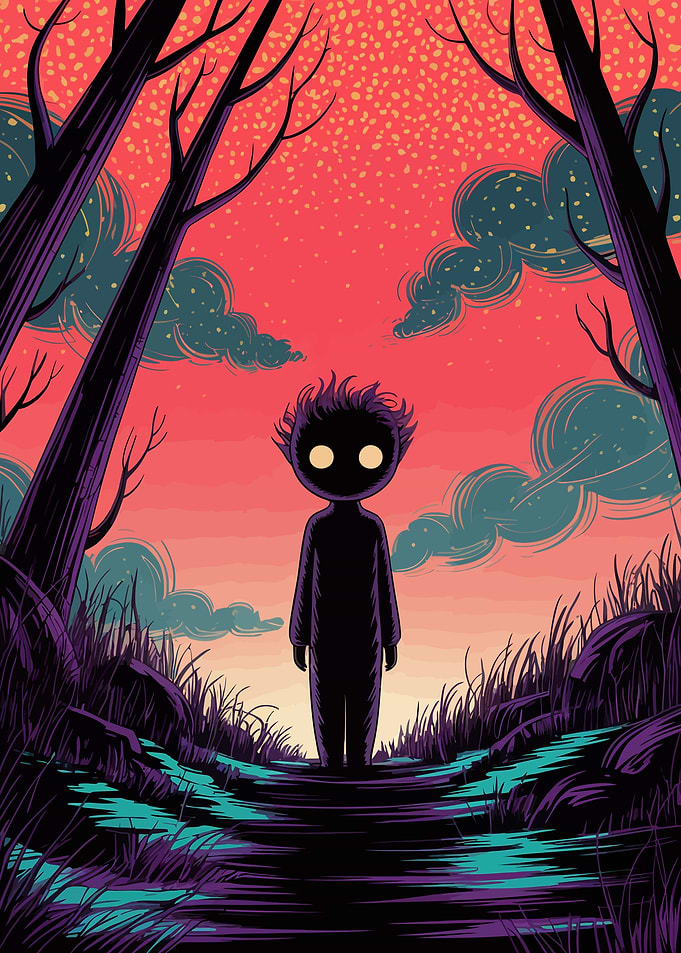 Scary child in a Colorful Landscape
