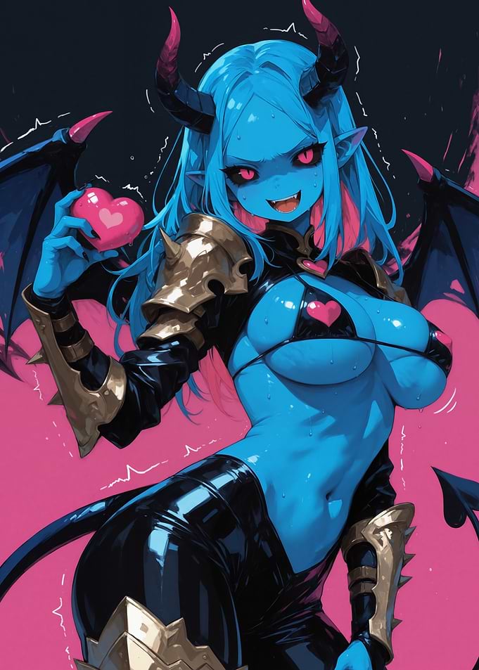 Blue Demon Girl with Heart