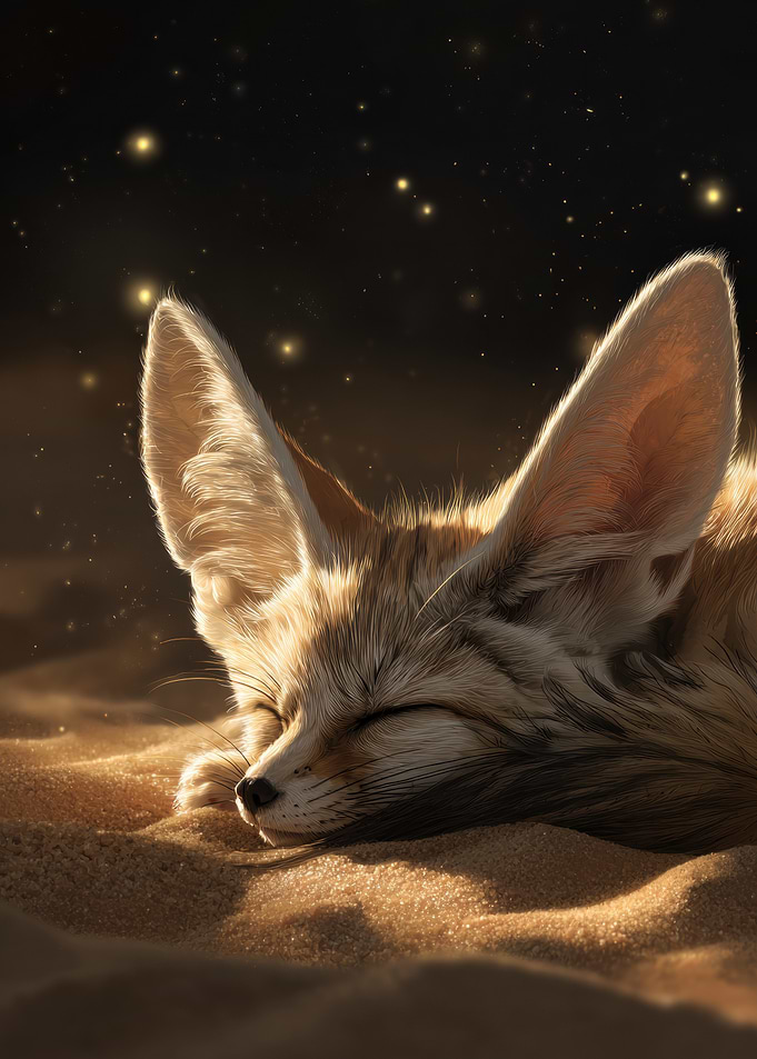Sleeping Fennec Fox in the Desert