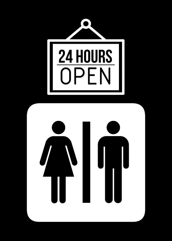 Restroom Sign with 24 Hours Open