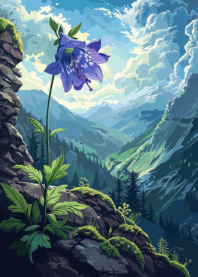 Bluebell Flower in Mountain Landscape