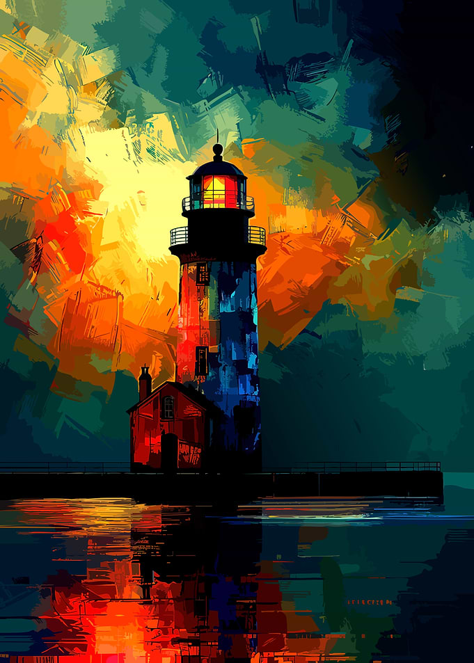 Lighthouse at Dusk Painting
