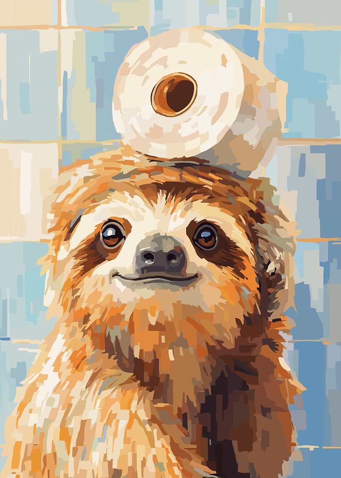 Sloth with Toilet Paper on Head