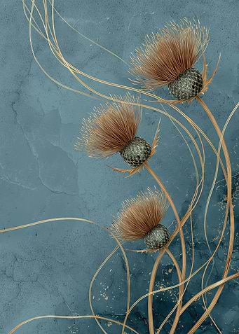 Thistle Flowers on Teal