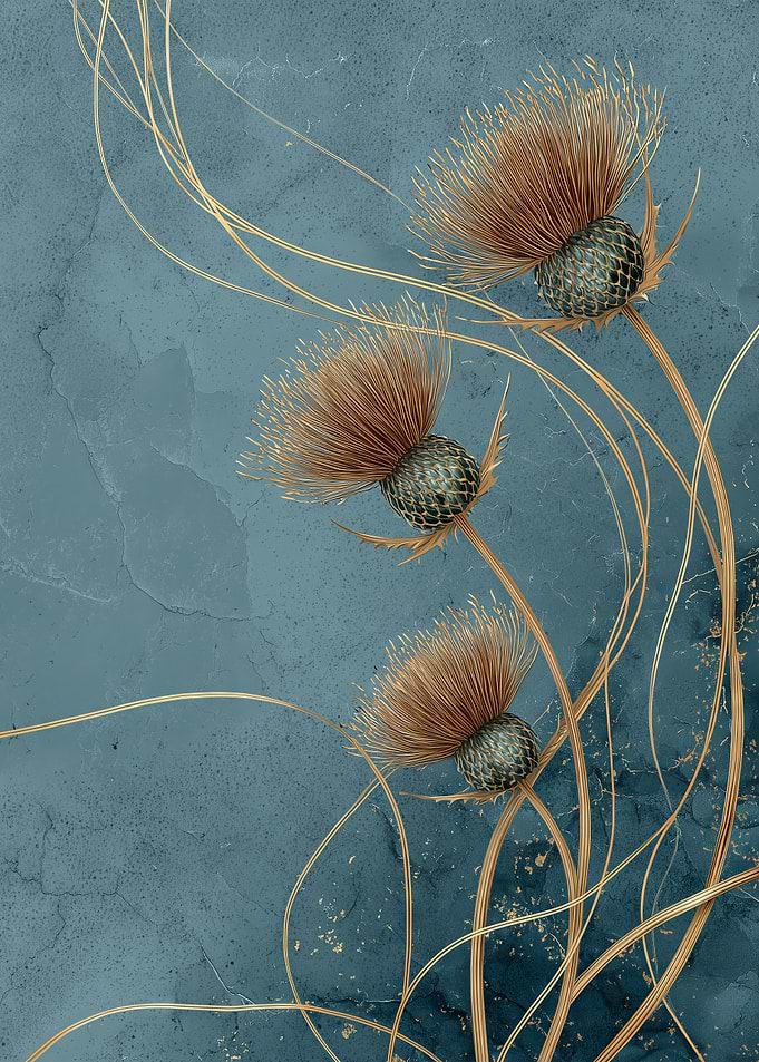 Thistle Flowers on Teal