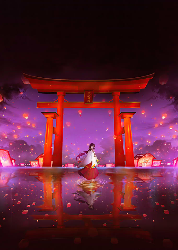 Japanese Torii Gate with Woman Reflection