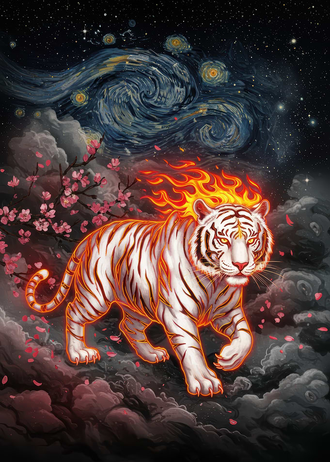 Fiery Tiger Under Starry Night