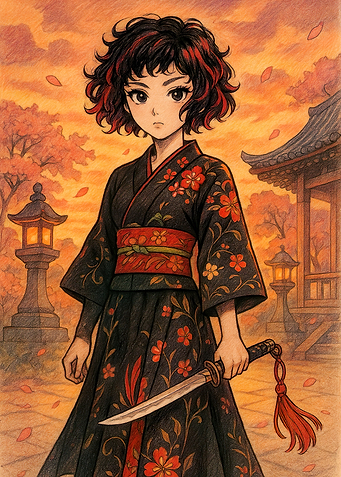 Anime Girl with Katana in Kimono