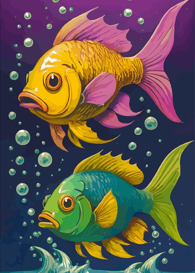Two Colorful Fish in Deep Blue
