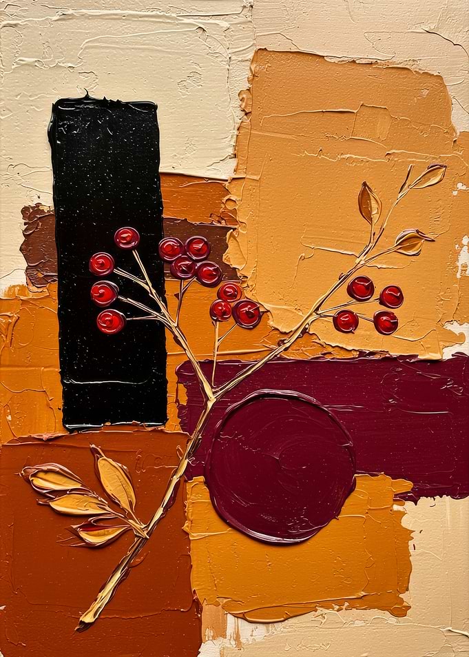 Abstract Autumn Berries Oil Painting