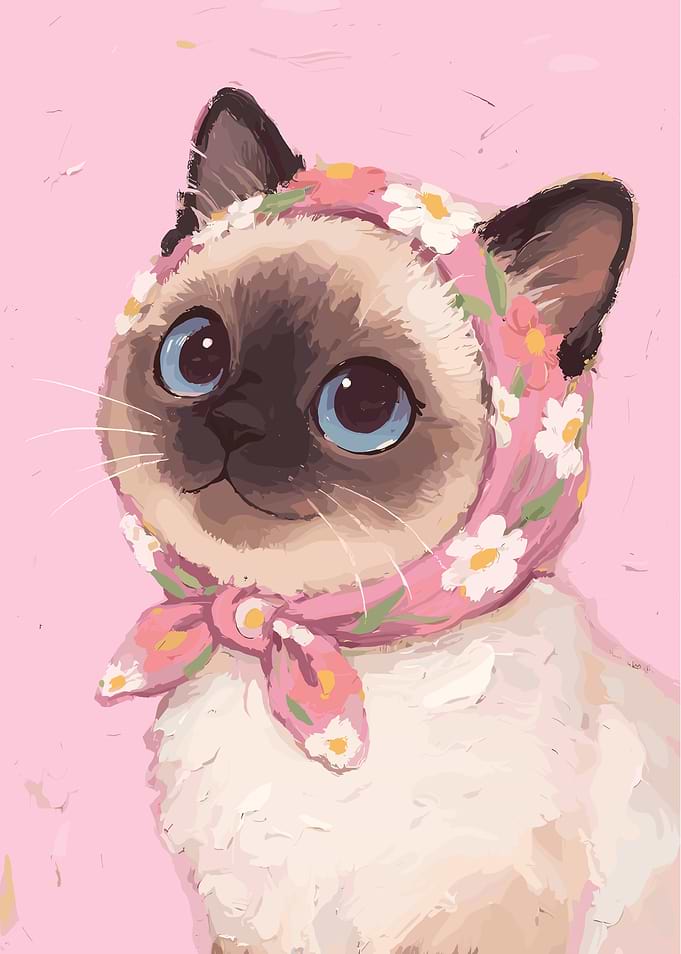 Siamese Cat with Floral Headscarf Painting