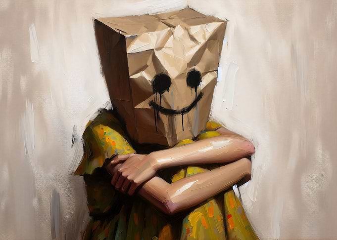 It's Cold Summer Life: A Sad Samiling Paper Bag Head Portrait