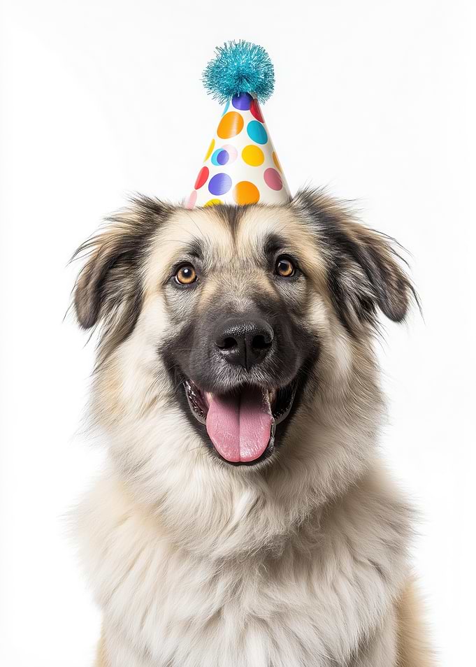 Happy Anatolian Shepherd Dog with Party Hat