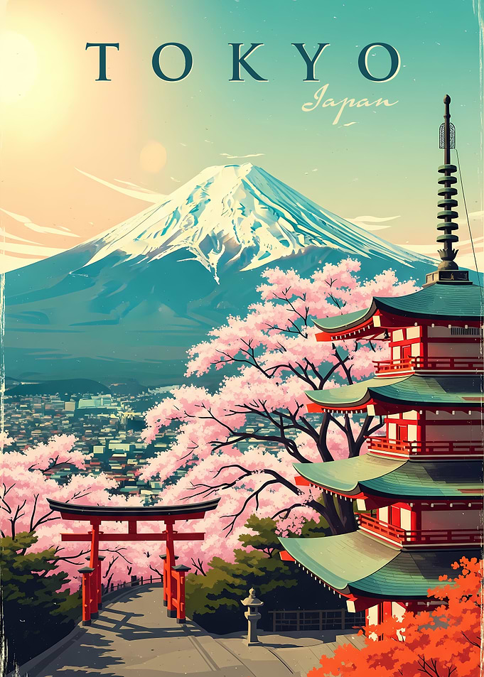 Tokyo Japan Vintage Travel Poster