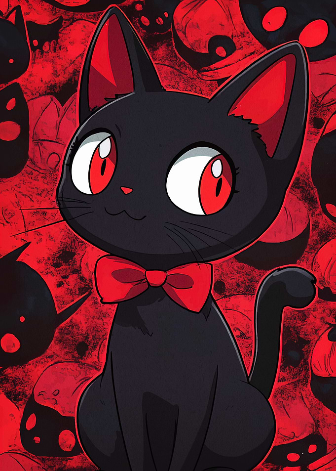 Black Cat with Red Bowtie