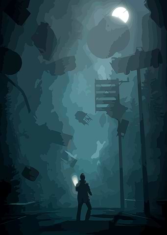Eerie Night Scene with Flashlight
