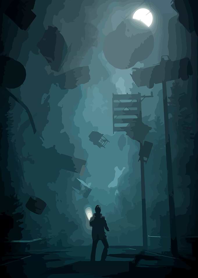 Eerie Night Scene with Flashlight