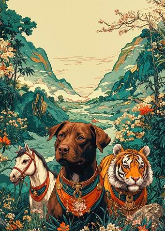 Chinese Zodiac Fire Trine: Dog, Tiger, Horse Metal Poster