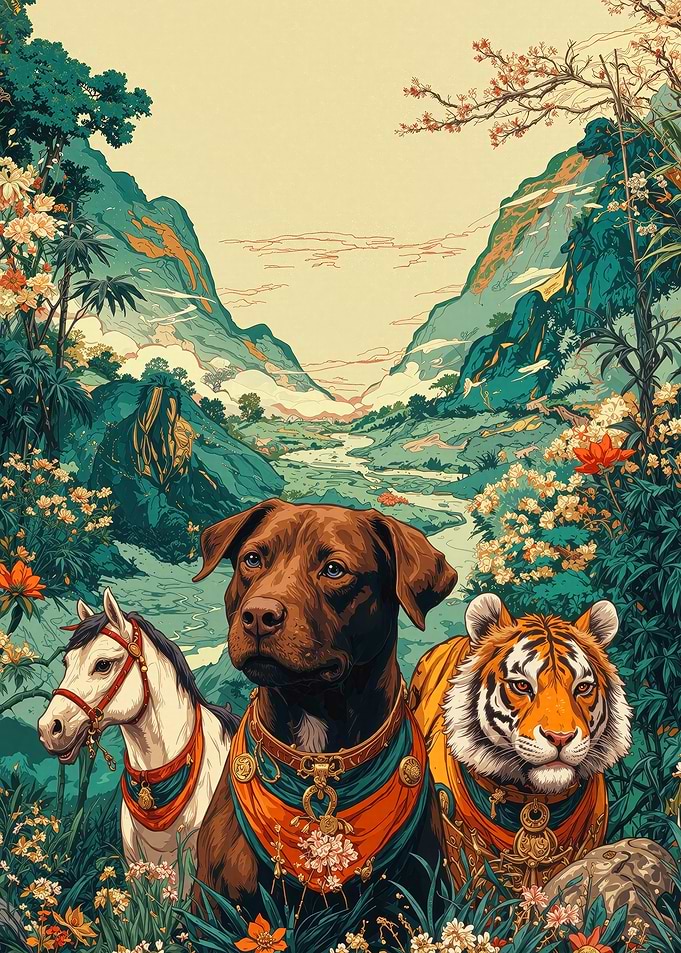 Chinese Zodiac Fire Trine: Dog, Tiger, Horse Metal Poster