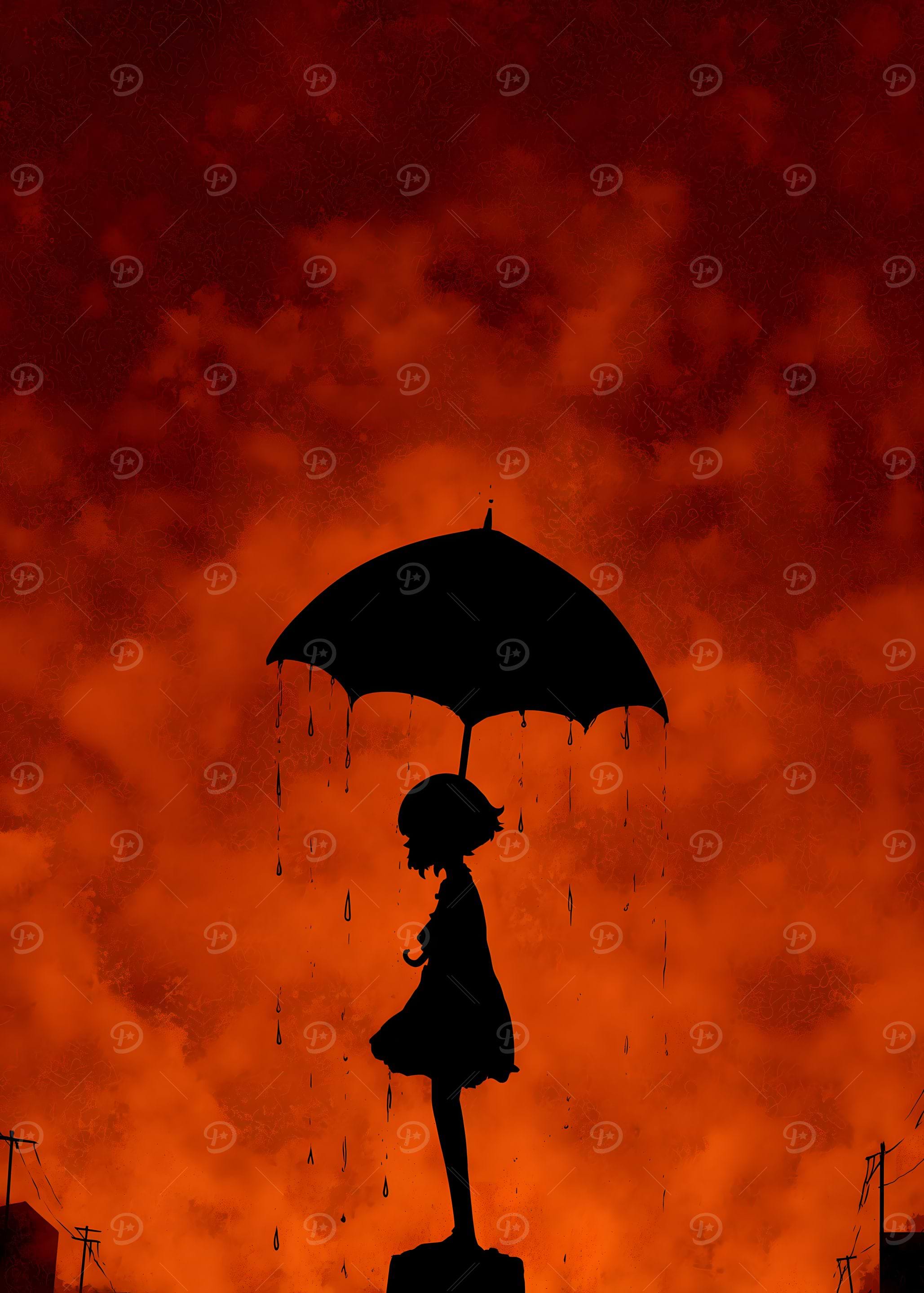 Girl with Umbrella in Red