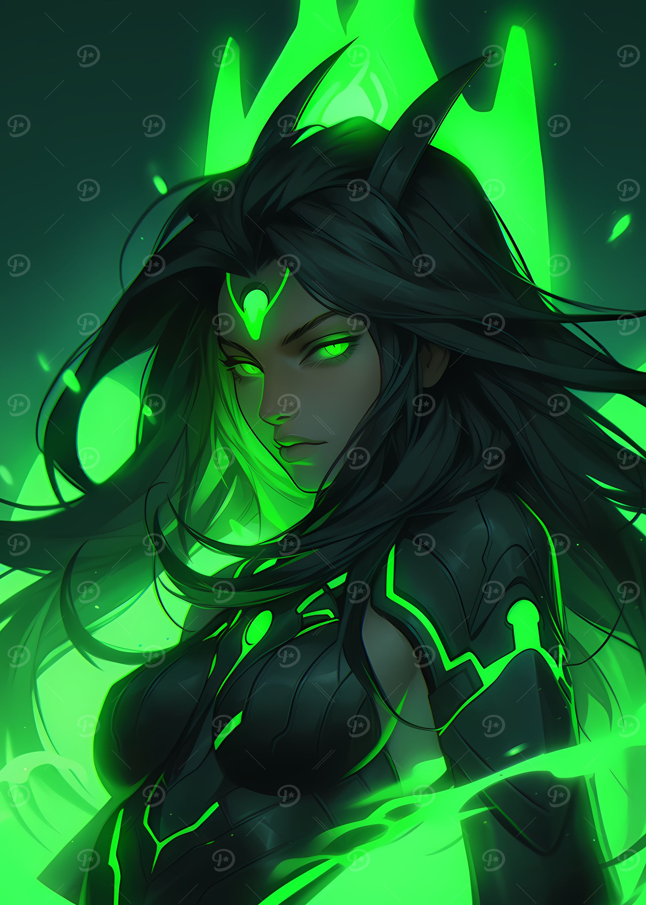 Green Glowing Woman Warrior Portrait
