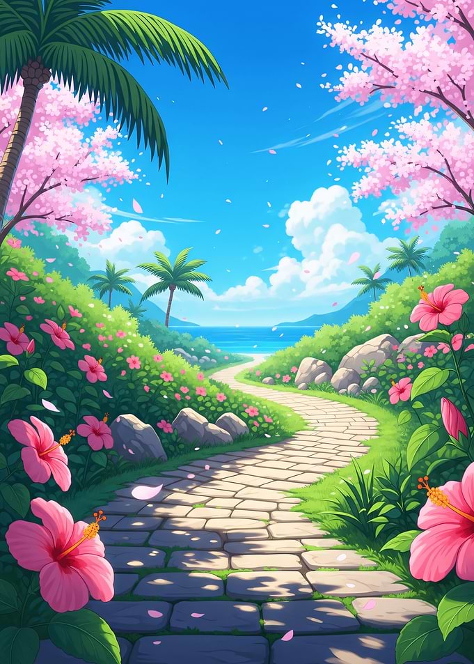 Tropical Island Path, Chibi Style