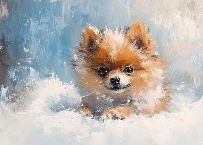 Pomeranian Dog Portrait Painting | Pomeranian snowy artwork