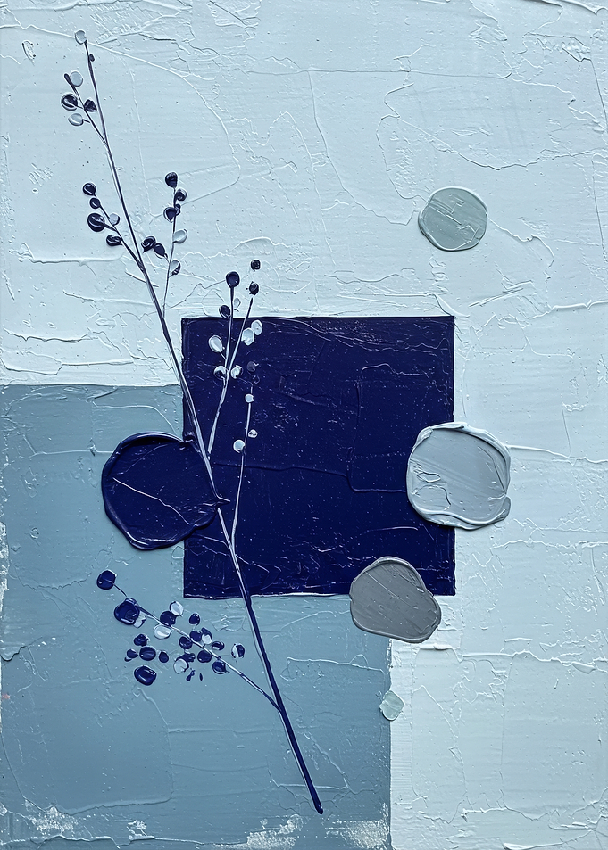 Abstract Floral Painting with Geometric Shapes