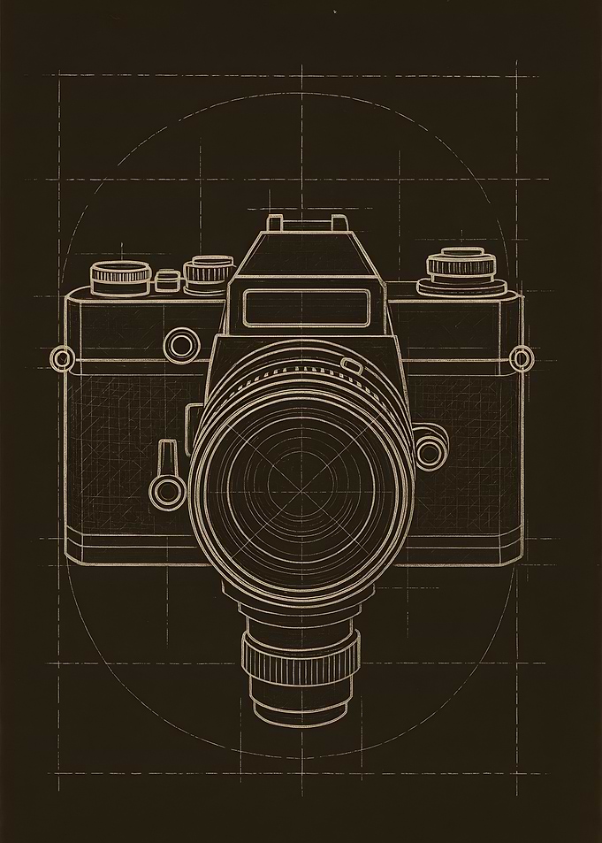 Camera Blueprint on Dark Background