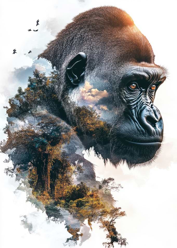 Gorilla and Forest Double Exposure Portrait