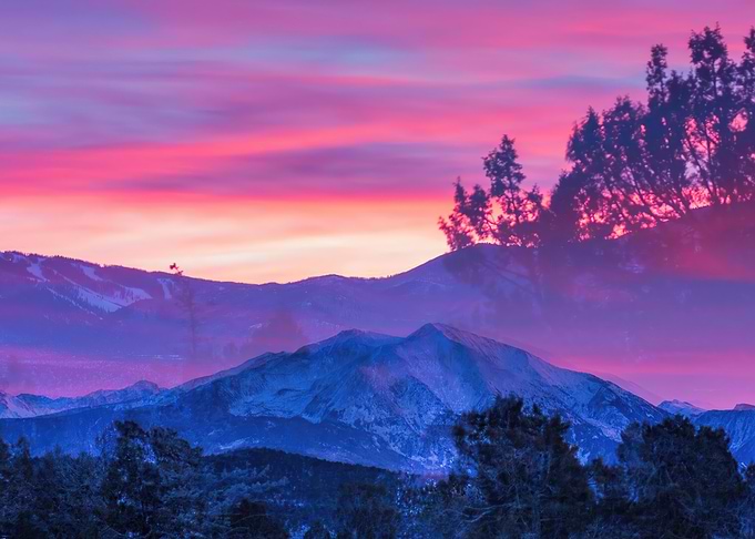 Pink and Blue Mountain Sunset