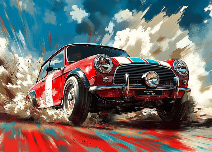 Red Mini Cooper Racing Art