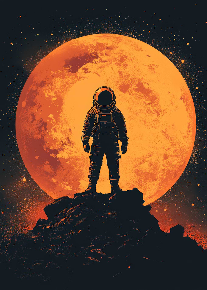 Astronaut on a Planet with Moon