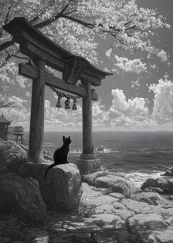 Black Cat at Torii Gate
