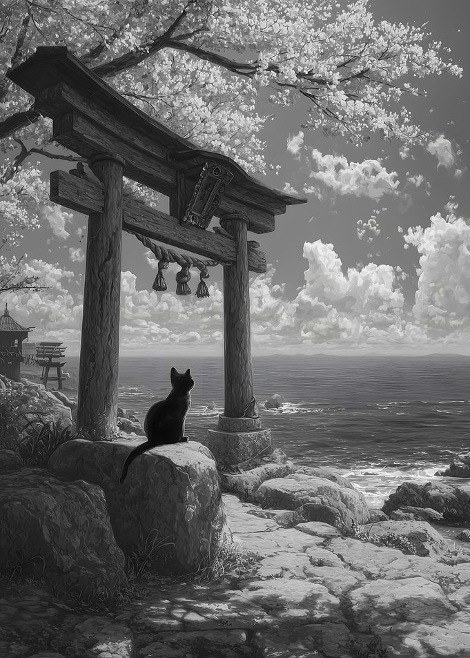 Black Cat at Torii Gate
