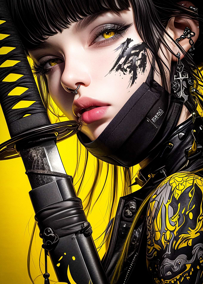 Cyberpunk Samurai Girl with Katana