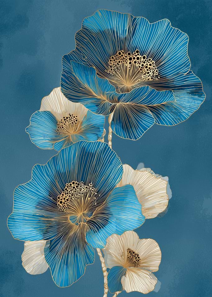 Blue Poppies Golden Lines