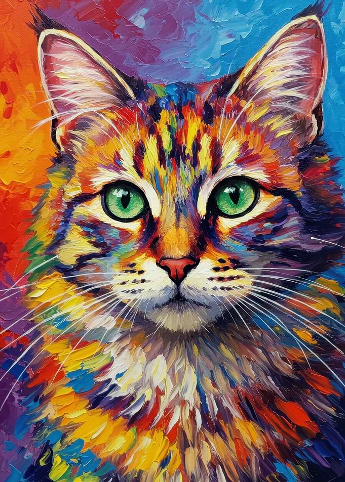 Colorful Cat Portrait Painting