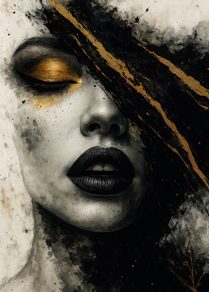 Abstract Woman Portrait with Gold and Black