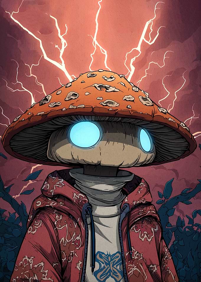 Mushroom Character in Stormy Weather