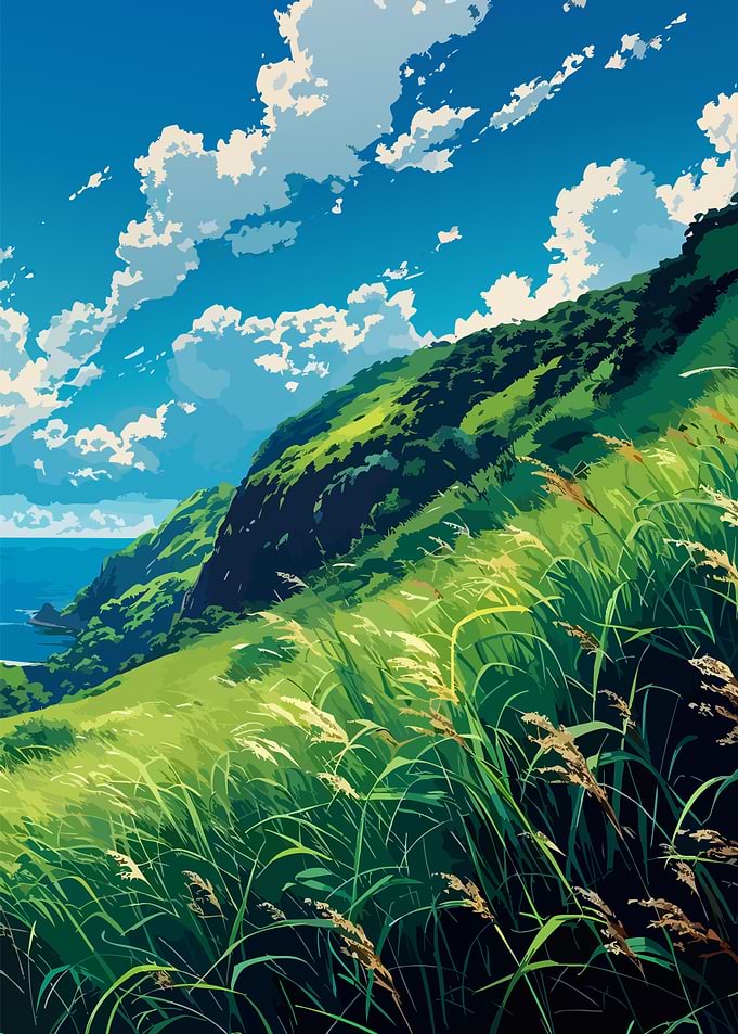 Green Hillside with Blue Sky