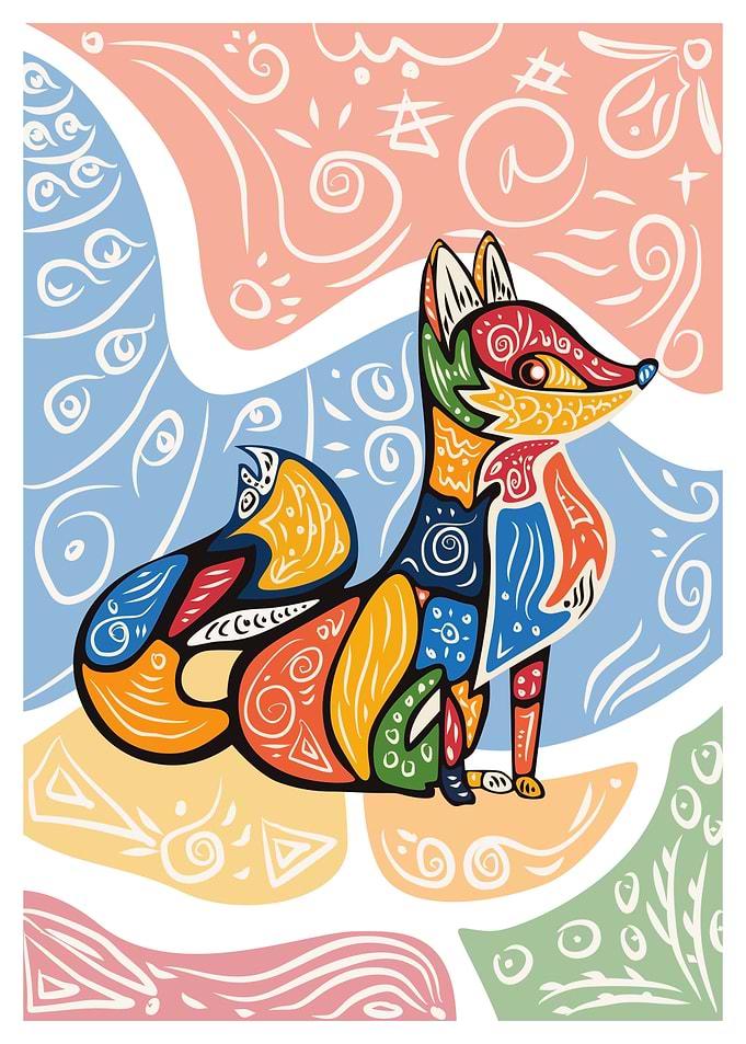 Colorful Fox Illustration with Abstract Background