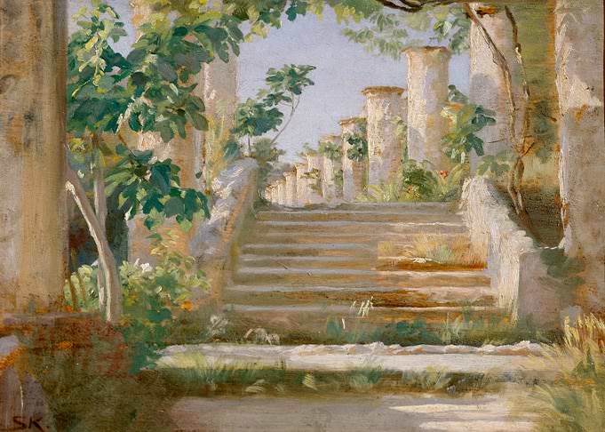 Sunlit Steps and Ancient Columns Painting