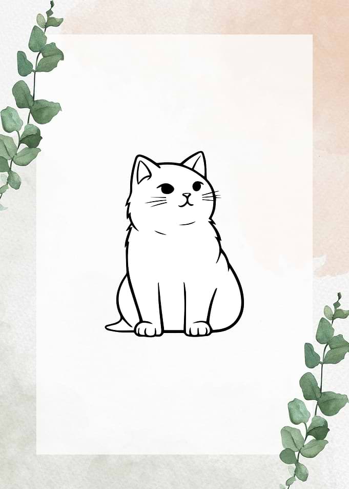 Cute Cat Illustration with Floral Accents