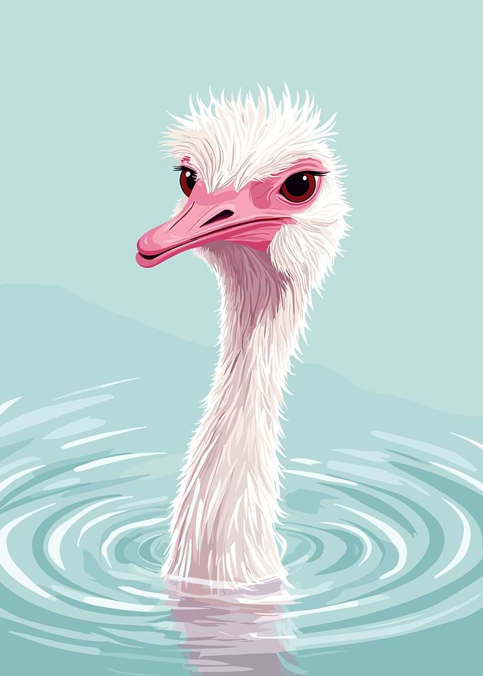 Ostrich in Water Illustration