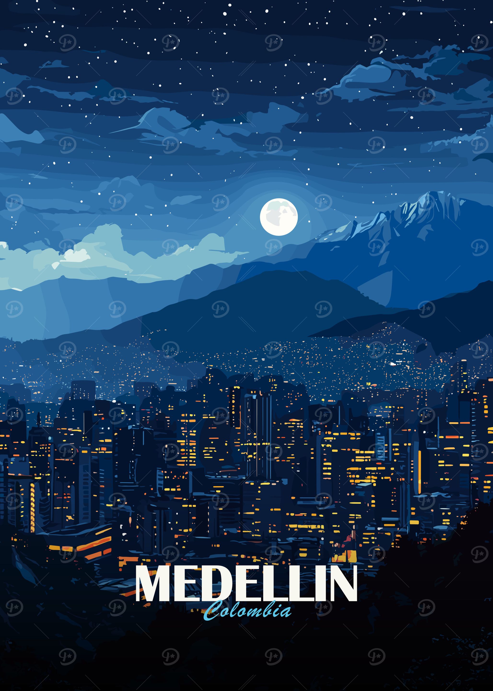 Medellin Colombia Night Cityscape