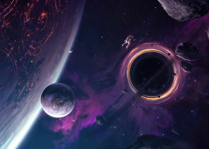 Astronaut near Black Hole in Space