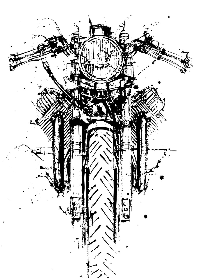 Motorcycle Front View Ink Sketch