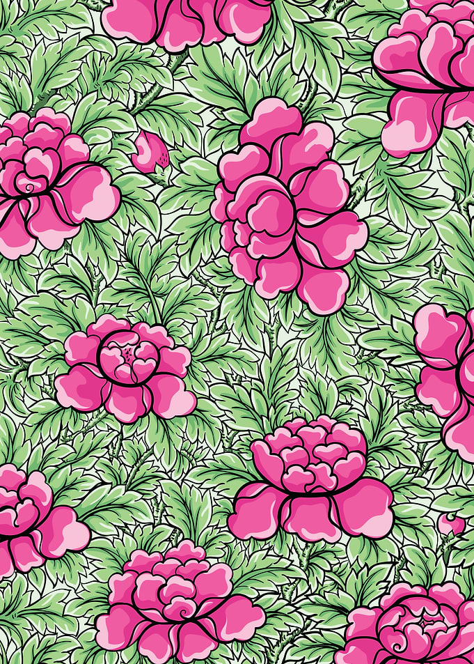 Pink Peonies and Green Leaves Pattern